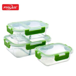 Divided Glass Container Green Lid – Eco-Friendly, Airtight, Versatile Food Storage